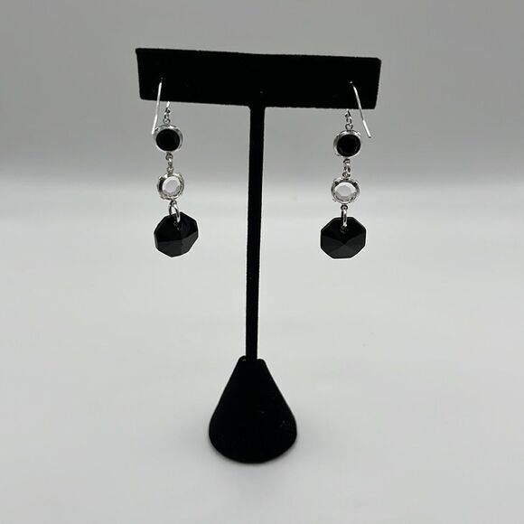 3 Tier Swarovski Octagon Earrings with Sterling Silver Embellishments - Picture 4 of 7